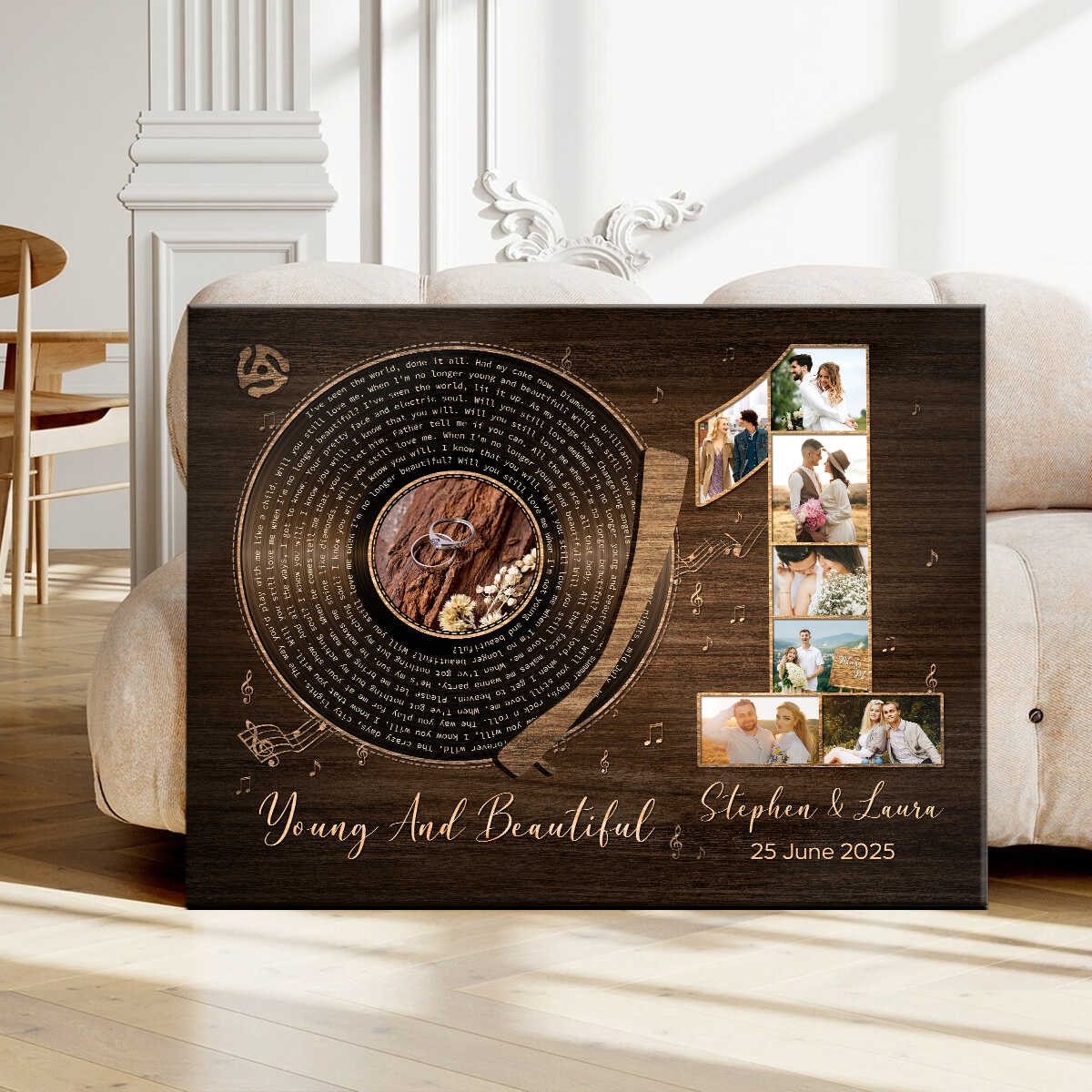 1st Anniversary With Favorite Song Canvas, Personalized Wedding Gift Idea, Wedding Song For Couple, Anniversary Gift