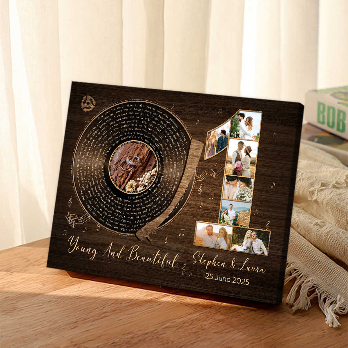 1st Anniversary With Favorite Song Canvas, Personalized Wedding Gift Idea, Wedding Song For Couple, Anniversary Gift