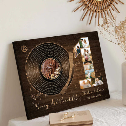 1st Anniversary With Favorite Song Canvas, Personalized Wedding Gift Idea, Wedding Song For Couple, Anniversary Gift