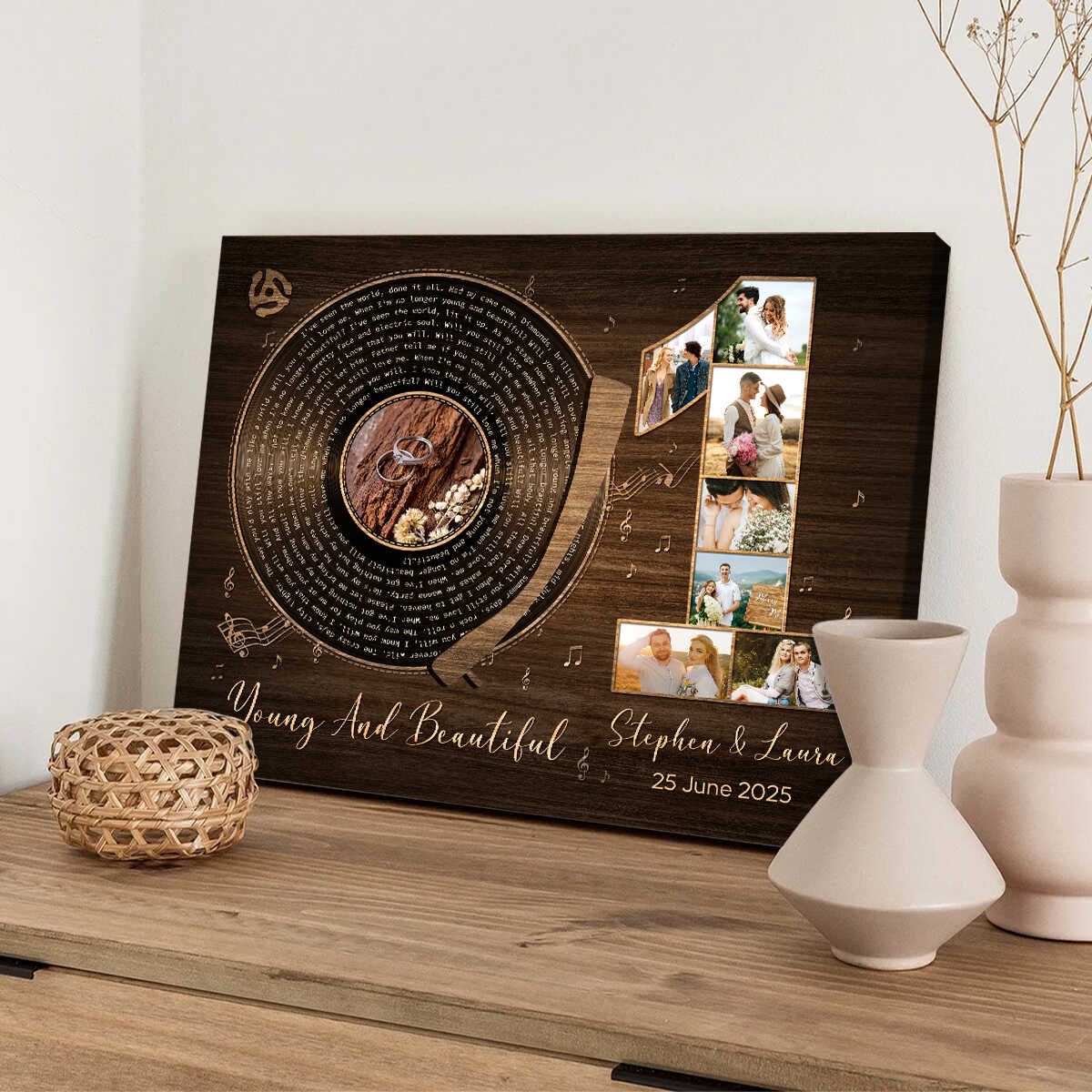 1st Anniversary With Favorite Song Canvas, Personalized Wedding Gift Idea, Wedding Song For Couple, Anniversary Gift