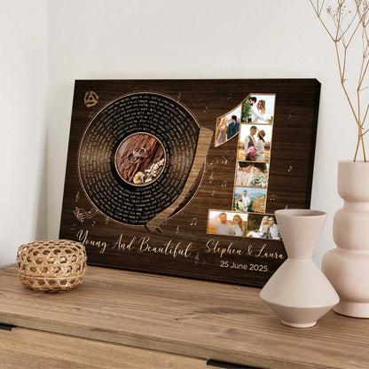 1st Anniversary With Favorite Song Canvas, Personalized Wedding Gift Idea, Wedding Song For Couple, Anniversary Gift