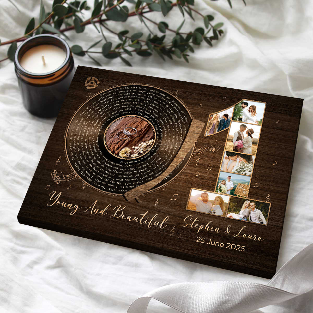 1st Anniversary With Favorite Song Canvas, Personalized Wedding Gift Idea, Wedding Song For Couple, Anniversary Gift