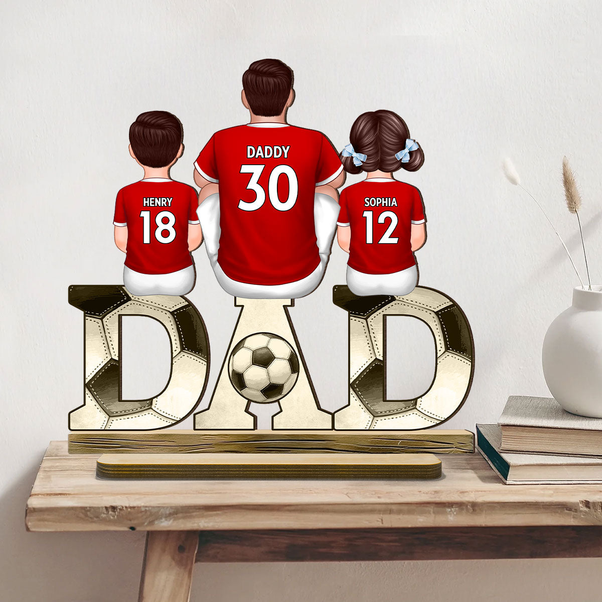 Soccer Dad And Kids Back View Personalized Standing Wooden Plaque, Father's Day Gift for Husband, Gift for Dad