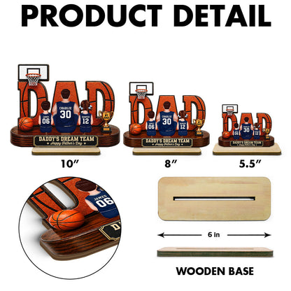Basketball Dad Legend Daddy's Dream Team - Personalized 2-Layered Wooden Plaque - Unique Father's Day Gift For Dad, Husband, Basketball Fans