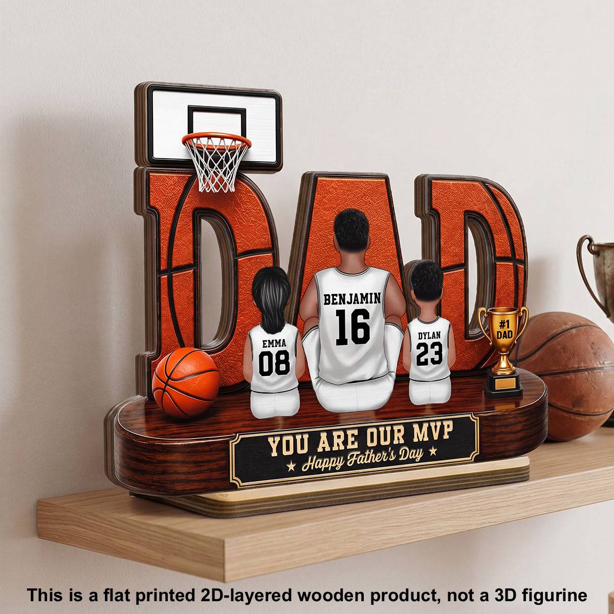 Basketball Dad Legend Daddy's Dream Team - Personalized 2-Layered Wooden Plaque - Unique Father's Day Gift For Dad, Husband, Basketball Fans