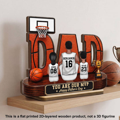 Basketball Dad Legend Daddy's Dream Team - Personalized 2-Layered Wooden Plaque - Unique Father's Day Gift For Dad, Husband, Basketball Fans