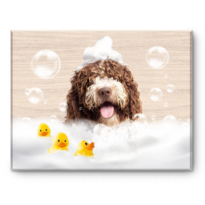 Pet in Bubble Bath, Funny Guest Bathroom Wrapped Canvas, Personalized Bathroom Gifts, Kids Bathroom Wall Art, Custom Pet Portrait