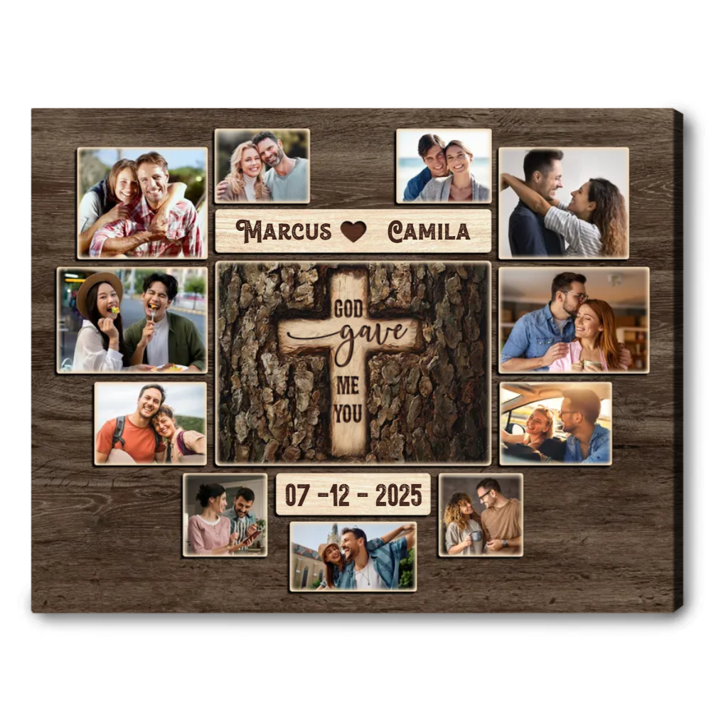 God Gave Me You – Personalized Anniversary Gift For Couples Christian Photo Collage Canvas Wall Art