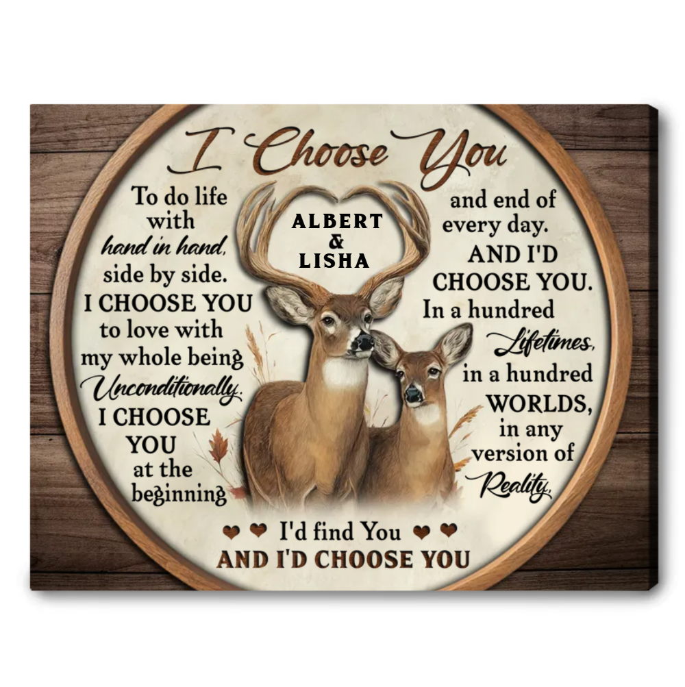 I Choose You – Personalized Gift For Couples Buck And Doe Custom Names Canvas Print