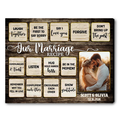 Our Marriage Recipe – Wedding Gift Rustic Custom Photo Canvas Wall Art
