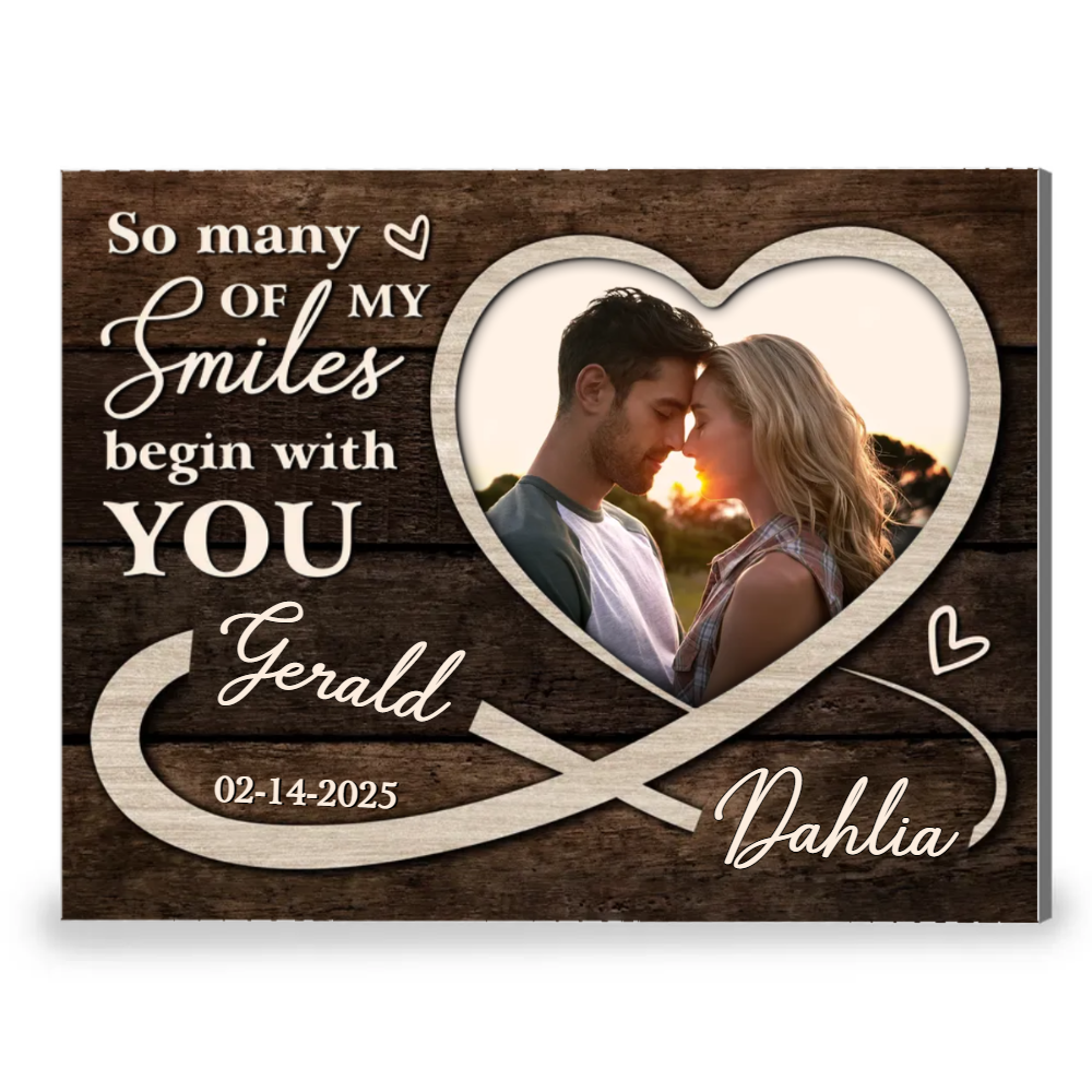 So Many Smiles Begin With You - Custom Heart-Shaped Photo Rustic Wood Canvas Wall Art