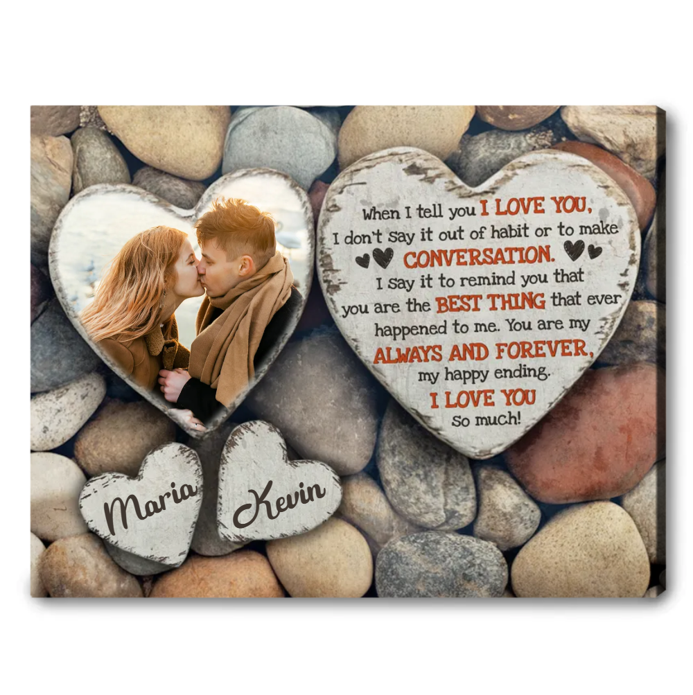 When I Tell You I Love You – Anniversary Gift Heart-Shaped Stone Background Canvas Print