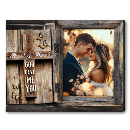 God Gave Me You – Personalized Rustic Wedding Gift Cross Design Canvas Wall Art
