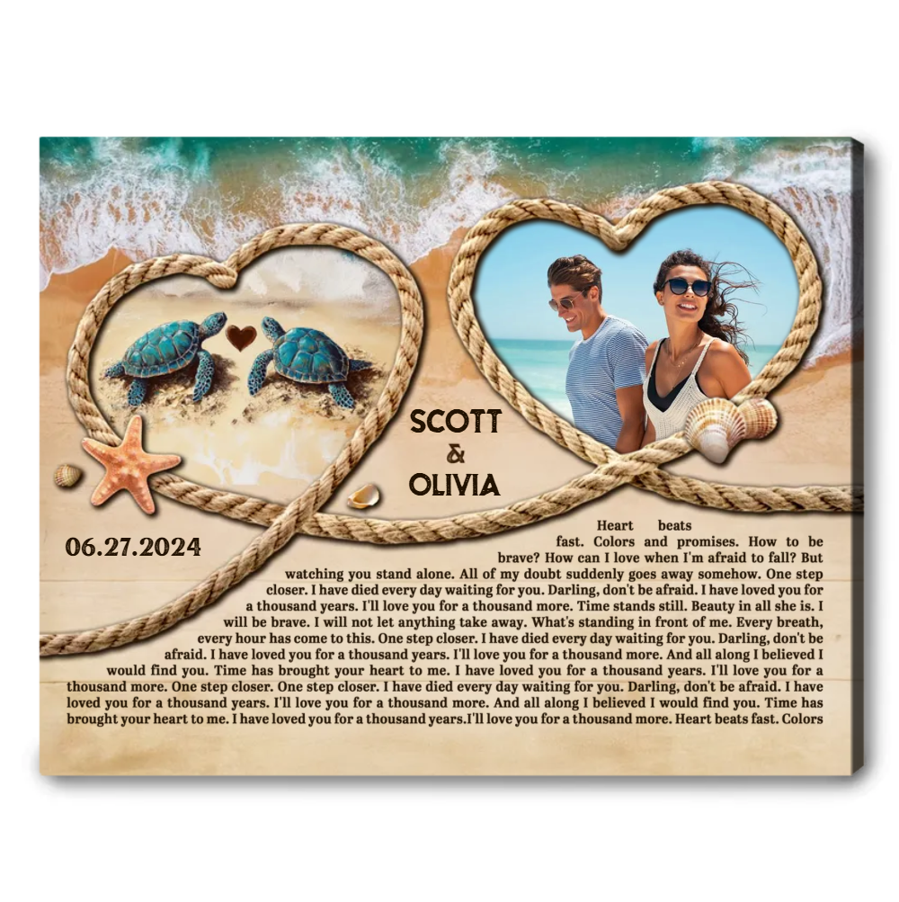 Anniversary Gift Beach Hearts Rope Design With Custom Song Lyrics Canvas Wall Art