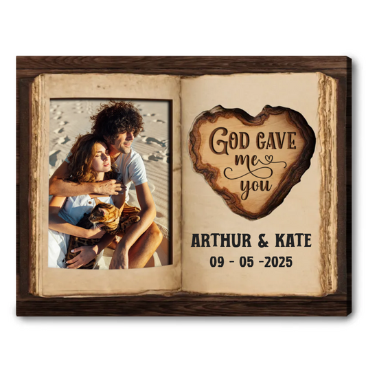 God Gave Me You – Personalized Gift for Couple Photo Love Book Canvas Wall Art