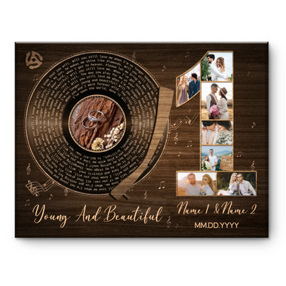 1st Anniversary With Favorite Song Canvas, Personalized Wedding Gift Idea, Wedding Song For Couple, Anniversary Gift