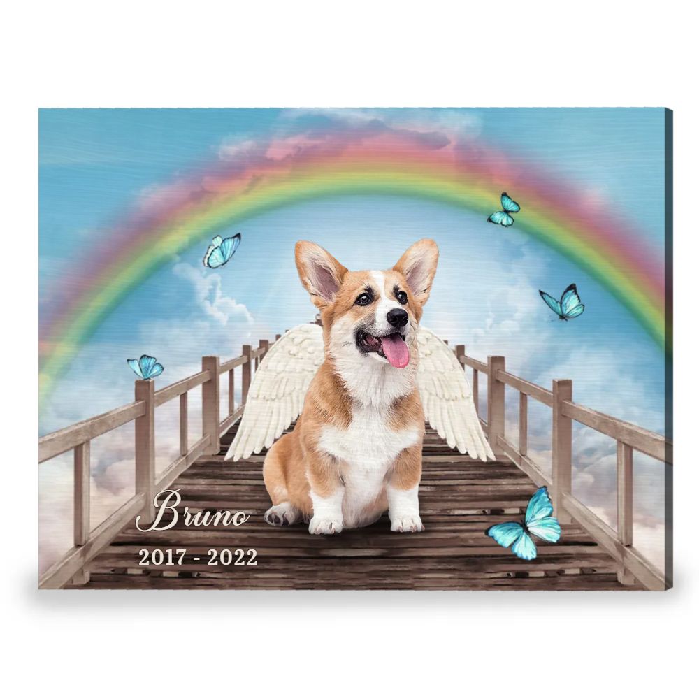 Personalized Dog Loss Gift Pet Portrait Cross Rainbow Bridge Canvas Print