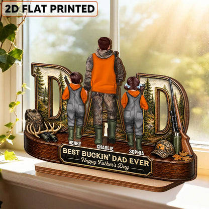 Hunting Dad Best Buckin' Dad Ever - Personalized 2-Layered Wooden Plaque - Unique Father's Day Gift For Hunting Dad, Husband