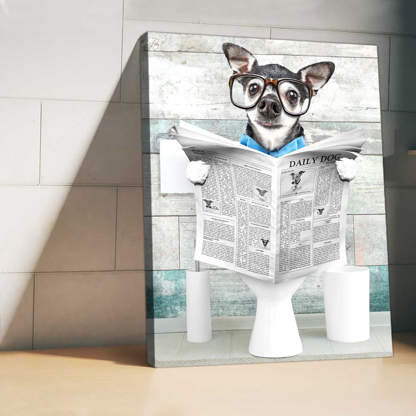 Funny Custom Pet Portraits Reading The Newpaper On Toilet Canvas Print