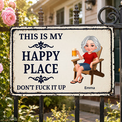 Couple Anniversary This Is Our Happy Place - Personalized Metal Sign - Funny Sarcasm Decoration For Patio, Garden, Farmhouse Porch, Man Cave, Garage