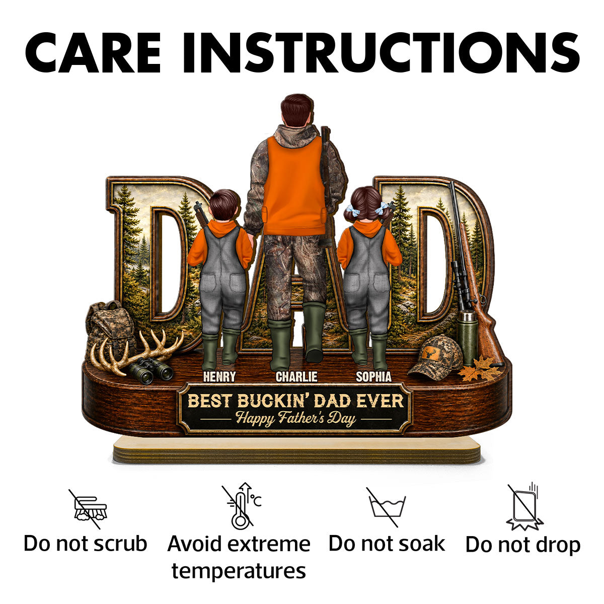 Hunting Dad Best Buckin' Dad Ever - Personalized 2-Layered Wooden Plaque - Unique Father's Day Gift For Hunting Dad, Husband