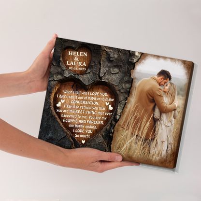 Personalized Gift For Couple Custom Photo Engraved Heart Tree Design Canvas Wall Art