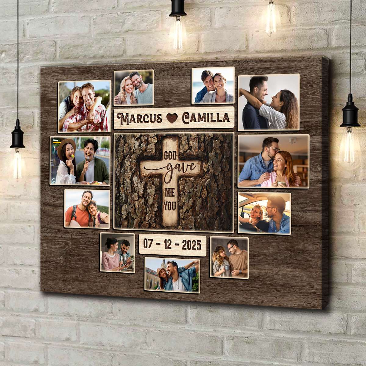 God Gave Me You – Personalized Anniversary Gift For Couples Christian Photo Collage Canvas Wall Art