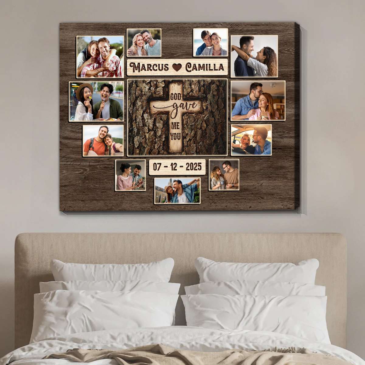 God Gave Me You – Personalized Anniversary Gift For Couples Christian Photo Collage Canvas Wall Art
