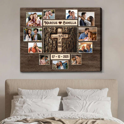 God Gave Me You – Personalized Anniversary Gift For Couples Christian Photo Collage Canvas Wall Art
