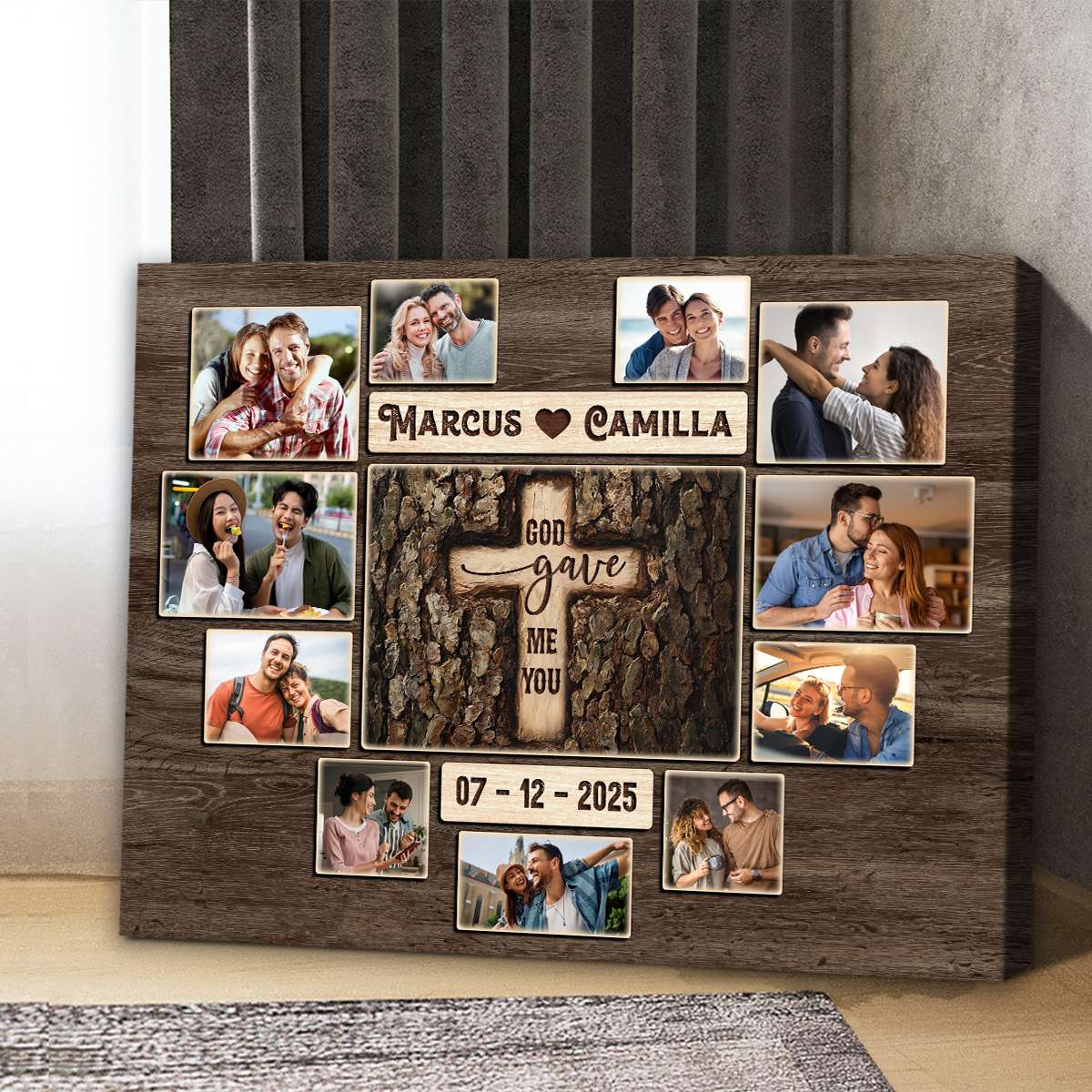 God Gave Me You – Personalized Anniversary Gift For Couples Christian Photo Collage Canvas Wall Art