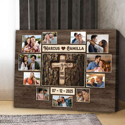 God Gave Me You – Personalized Anniversary Gift For Couples Christian Photo Collage Canvas Wall Art