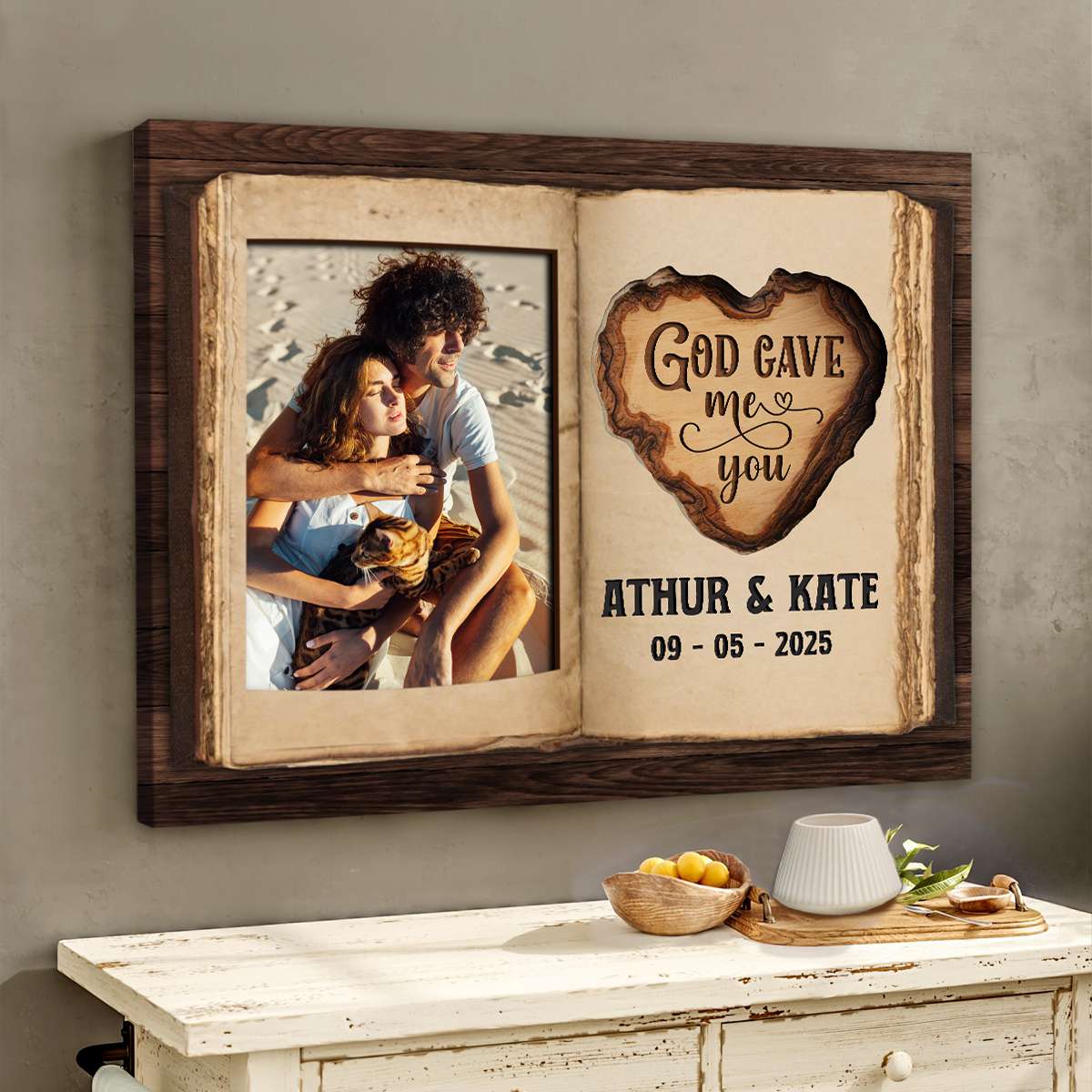 God Gave Me You – Personalized Gift for Couple Photo Love Book Canvas Wall Art