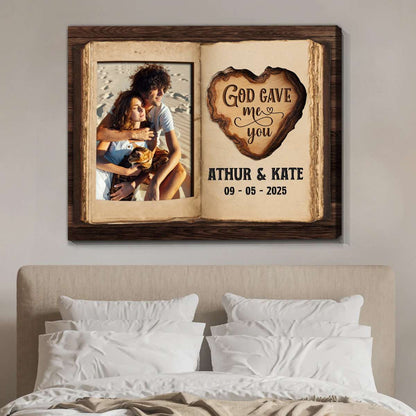 God Gave Me You – Personalized Gift for Couple Photo Love Book Canvas Wall Art