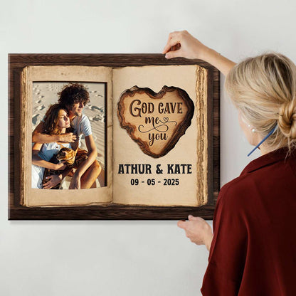God Gave Me You – Personalized Gift for Couple Photo Love Book Canvas Wall Art