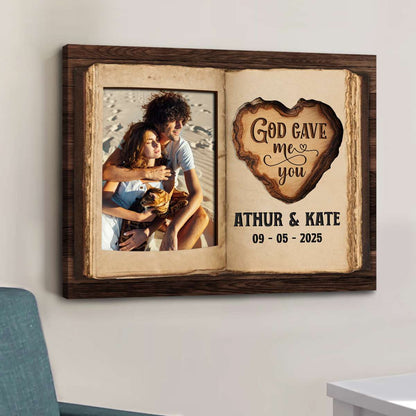 God Gave Me You – Personalized Gift for Couple Photo Love Book Canvas Wall Art