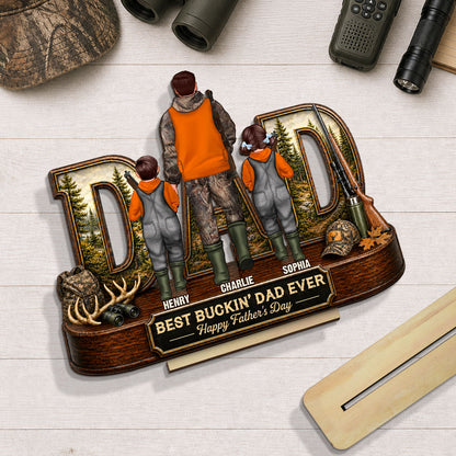 Hunting Dad Best Buckin' Dad Ever - Personalized 2-Layered Wooden Plaque - Unique Father's Day Gift For Hunting Dad, Husband