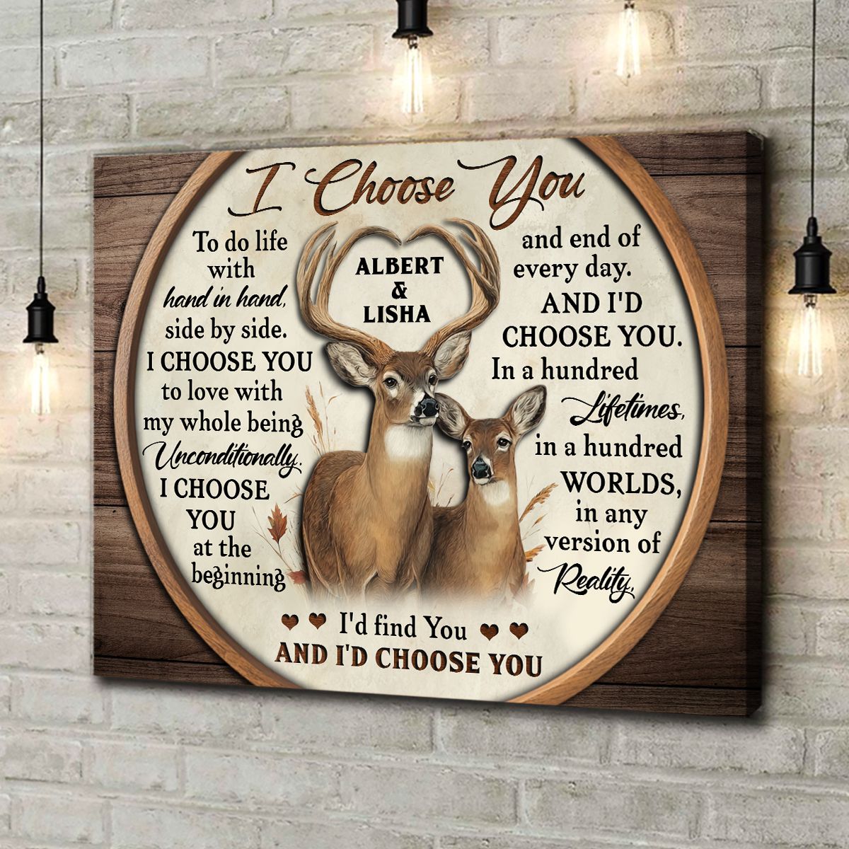 I Choose You – Personalized Gift For Couples Buck And Doe Custom Names Canvas Print