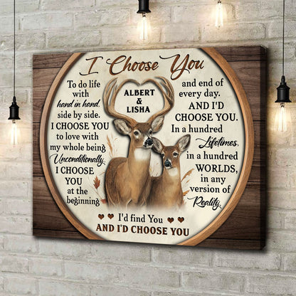 I Choose You – Personalized Gift For Couples Buck And Doe Custom Names Canvas Print
