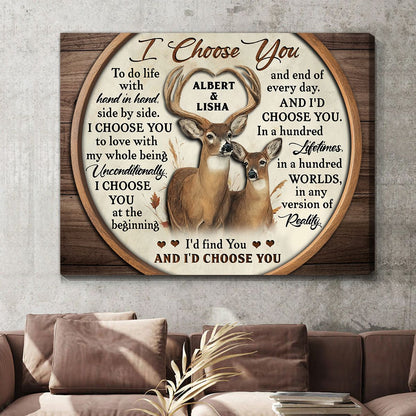 I Choose You – Personalized Gift For Couples Buck And Doe Custom Names Canvas Print