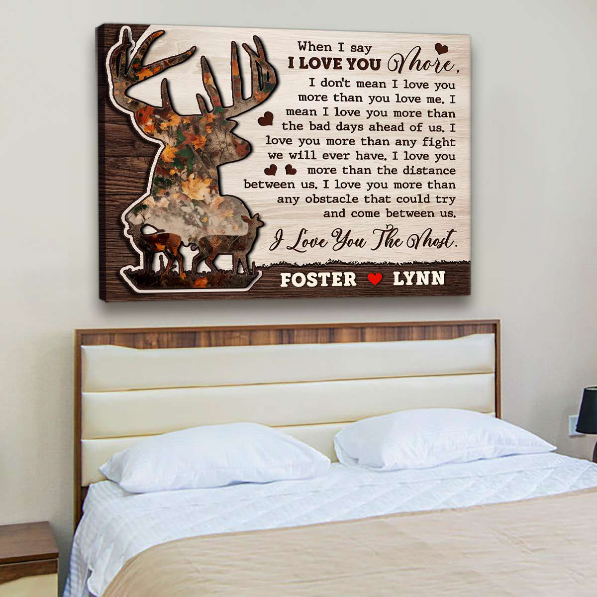 I Love You More – Personalized Deer Couple Gift Canvas Wall Art