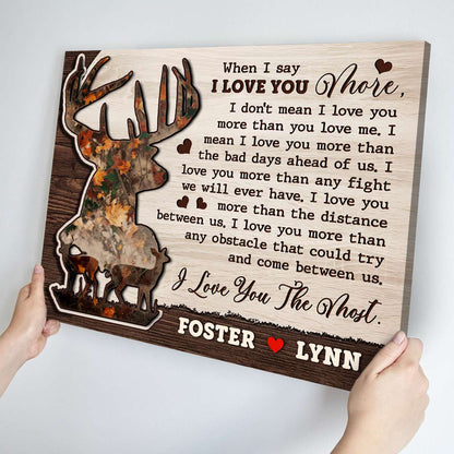 I Love You More – Personalized Deer Couple Gift Canvas Wall Art