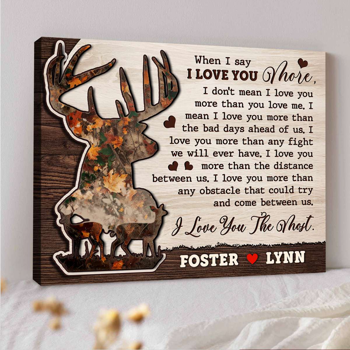 I Love You More – Personalized Deer Couple Gift Canvas Wall Art