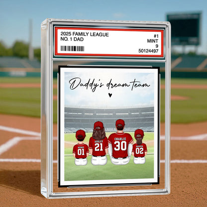 Baseball No. 1 Dad Man & Kids Sitting Trading Card Style, Personalized Acrylic Block Plaque, Father's Day Gift
