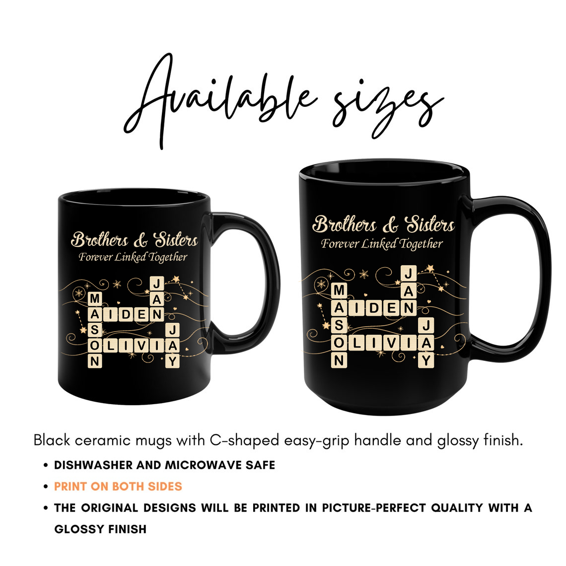 Custom Brothers & Sisters Forever Linked Together Crossword Puzzle Ceramic Mug, Gift For Brothers, Sisters, Siblings, Family