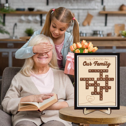 Custom Scrabble Family Name Frame, Scrabble Puzzle, Grandkid Crossword Scrabble Wooden Sign, Unique Gift for Parents Grandparent