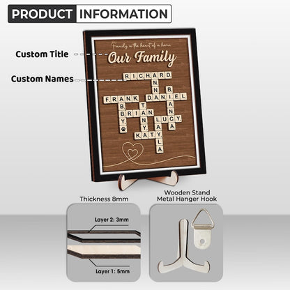 Custom Scrabble Family Name Frame, Scrabble Puzzle, Grandkid Crossword Scrabble Wooden Sign, Unique Gift for Parents Grandparent