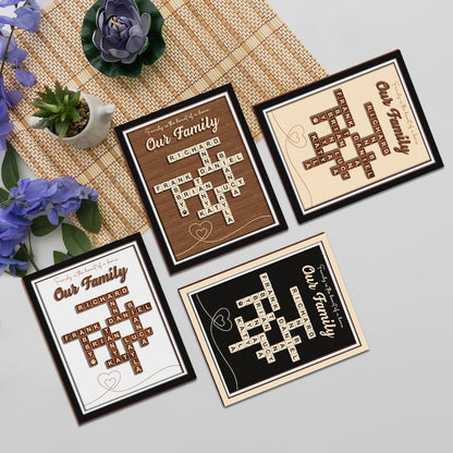 Custom Scrabble Family Name Frame, Scrabble Puzzle, Grandkid Crossword Scrabble Wooden Sign, Unique Gift for Parents Grandparent