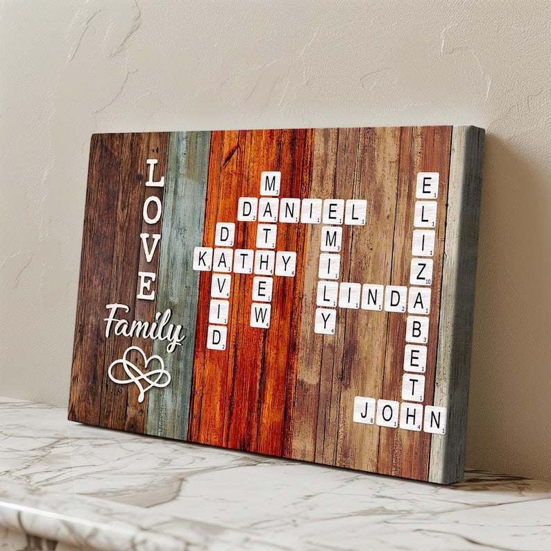 Family Name Crossword Puzzle Art – Personalized Poster/Canvas – Unique Custom Gift for Families & Loved Ones