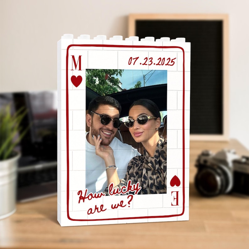 Custom Photo Building Block Couple Playing Card Puzzle Blocks, Valentines Day Gifts For Boyfriend, Anniversary Gifts, Romantic Home Decor