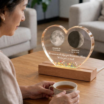 The Days You Became Our Mom, Custom Moon Phase by Date - Personalized Acrylic LED Night Light - Heartfelt Mother's Day Gift for Mom